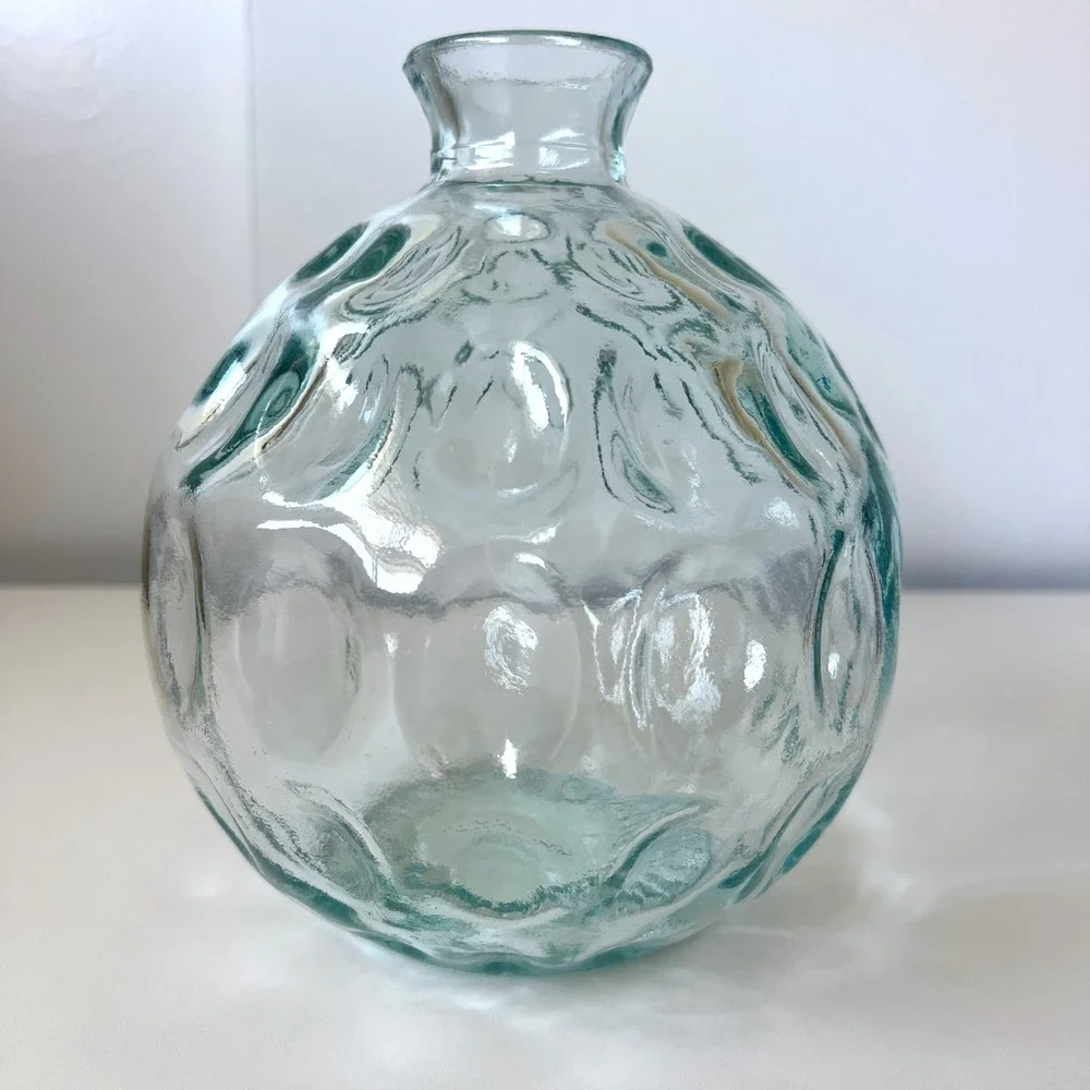 Vintage Aqua Bubble Glass Vase Round Optic Dot Bud Vase Hand Blown Style 7